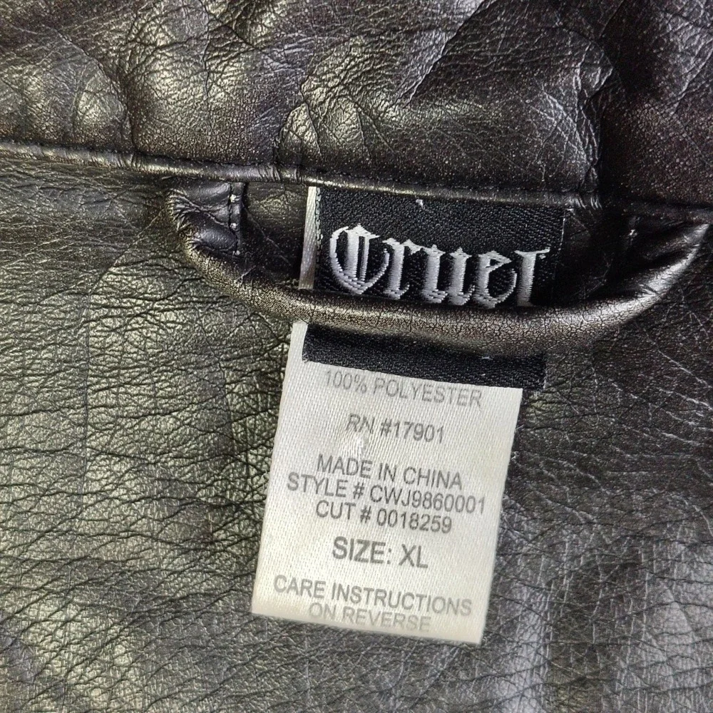 Cruel Womens Faux Leather Biker Jacket Metallic Black Leopard Lining XL - Picture 13 of 15